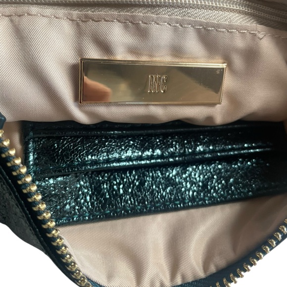 INC Charlii Bangle Handle Solid Faux-Leather Crossbody Bag Clutch Metallic Green - Picture 3 of 8